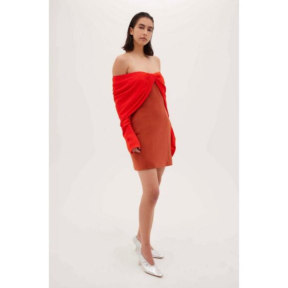 $725 BIANCA SPENDER RUNWAY Brick Red Crepe Dress – Size 2 Small - Picture 5 of 15